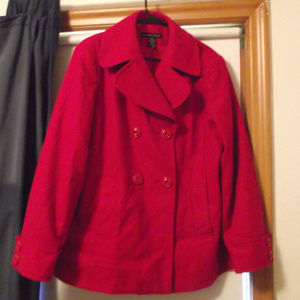 Red Wool Blend Pea Coat